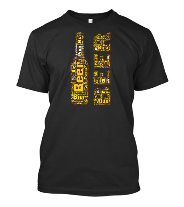 Beer Word Cloud With Bottle And Glasses In Multiple Languages T-Shirt