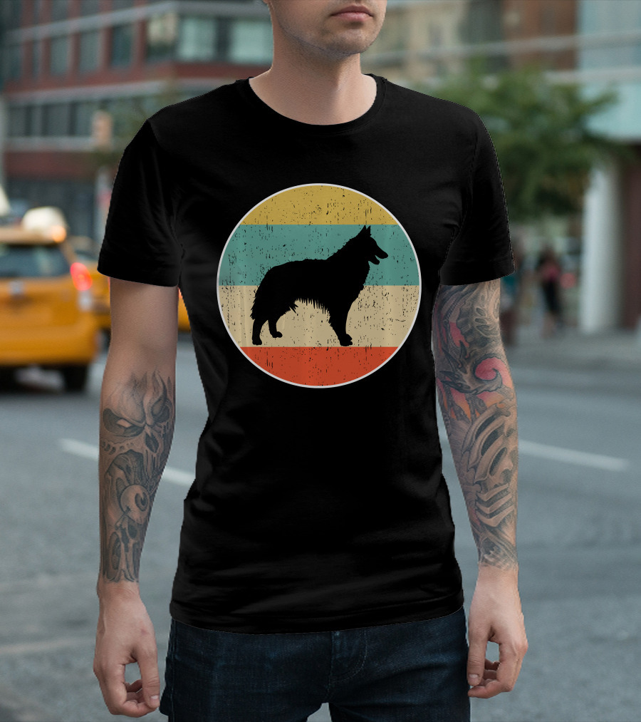 Belgian Tervuren Dog Vintage Silhouette Retro Stripes T-Shirt