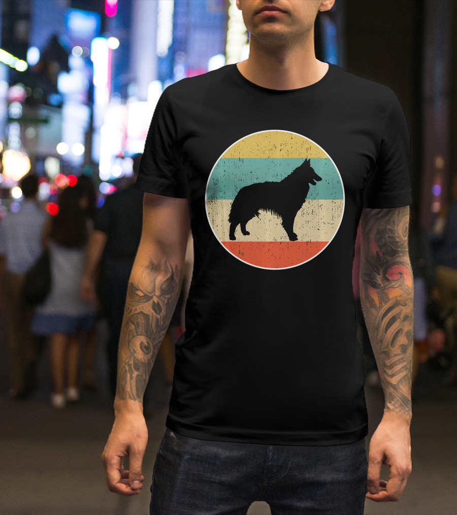 Belgian Tervuren Dog Vintage Silhouette Retro Stripes T-Shirt