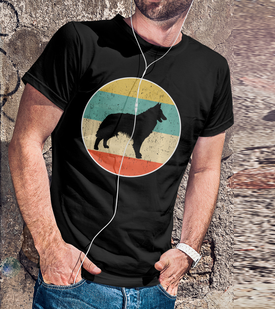 Belgian Tervuren Dog Vintage Silhouette Retro Stripes T-Shirt