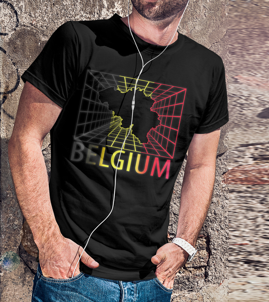 Belgium Map Neon Grid T-Shirt