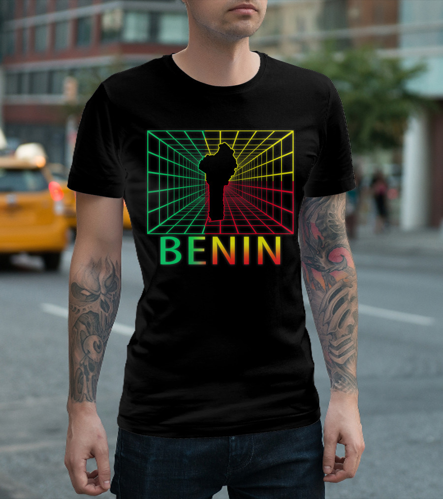 Benin Map Beninese Neon Grid T-Shirt