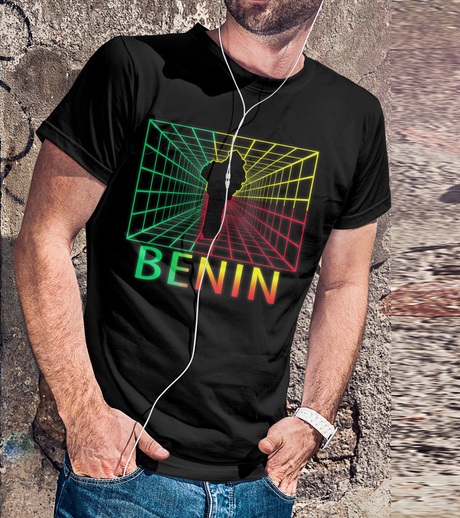 Benin Map Beninese Neon Grid T-Shirt