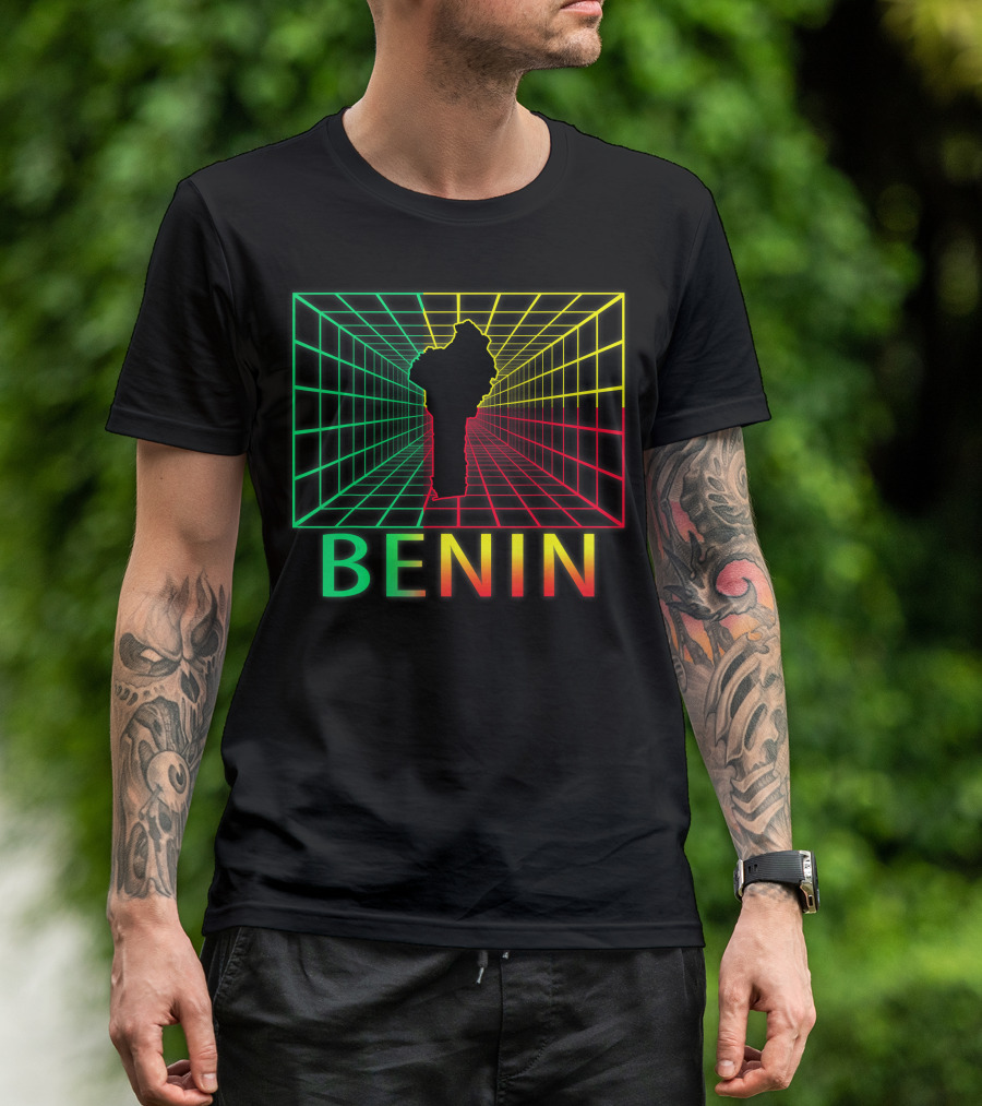 Benin Map Beninese Neon Grid T-Shirt