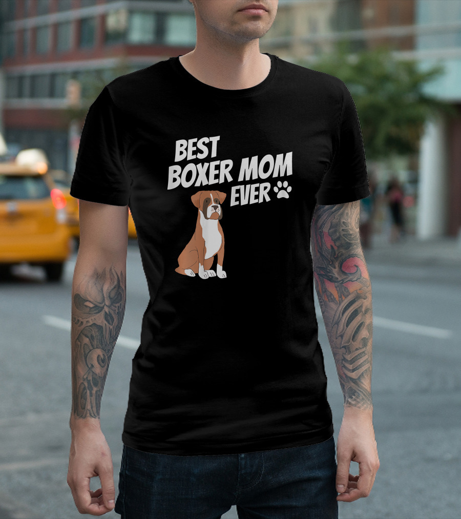 Best Boxer Mom Ever with Cute Dog and Paw Prints T-Shirt