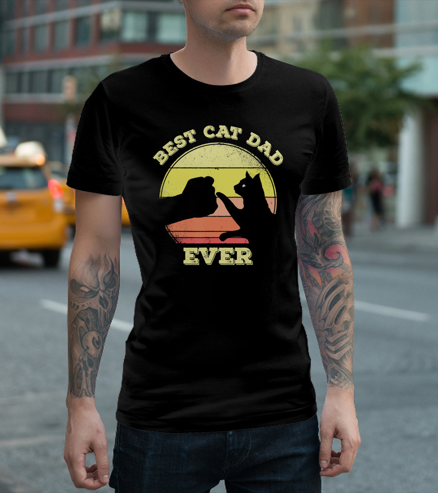 Best Cat Dad Ever Funny Cat Lover Sunset Fist Bump T-Shirt