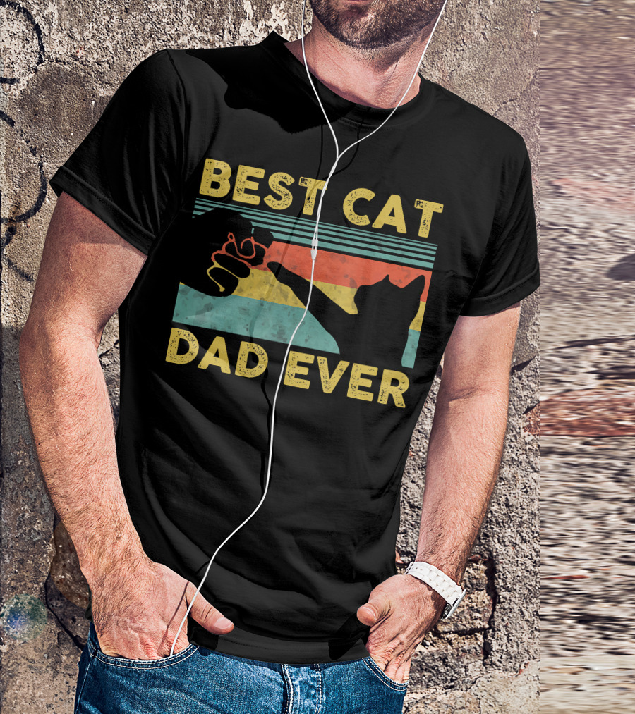 Best Cat Dad Ever Fist Bump Vintage Style Cat Daddy T-Shirt