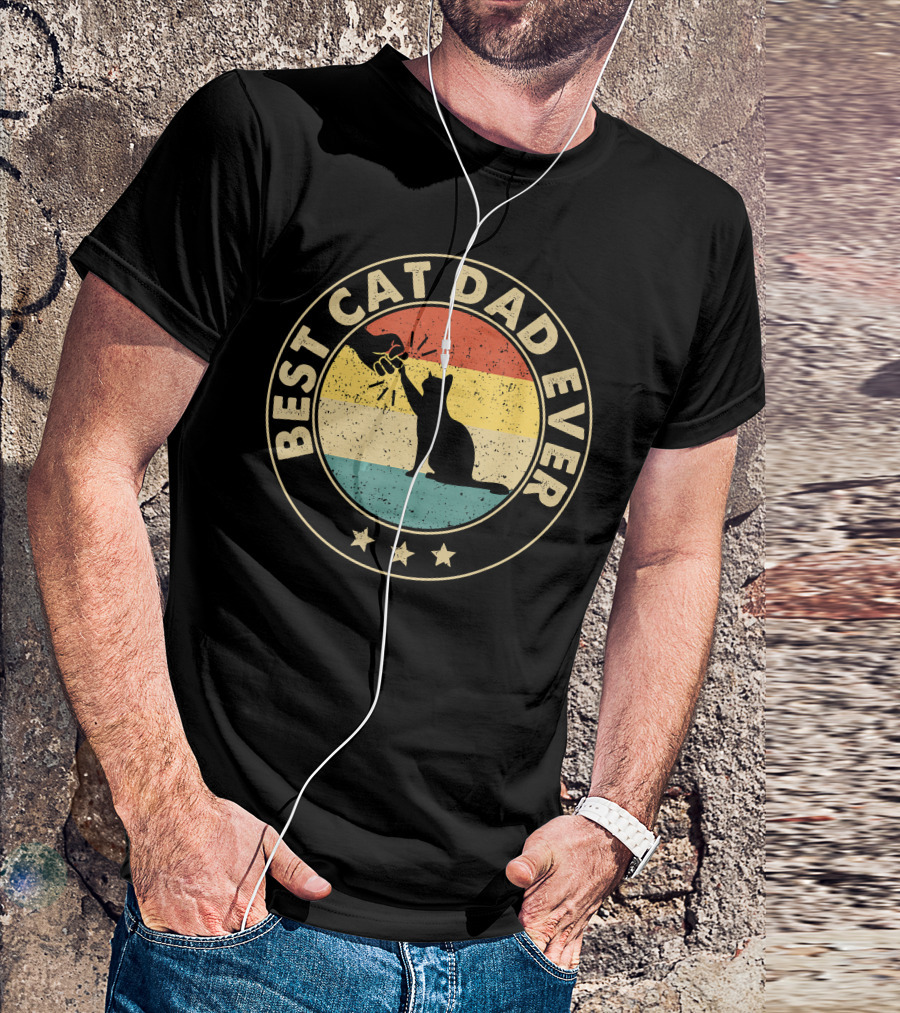 Best Cat Dad Ever Retro Cat Lovers Fist Bump Vintage Stripes T-Shirt