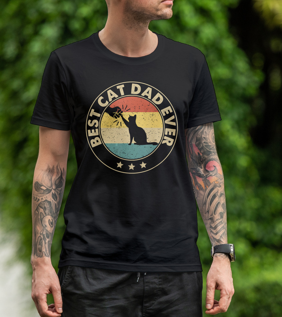 Best Cat Dad Ever Retro Cat Lovers Fist Bump Vintage Stripes T-Shirt