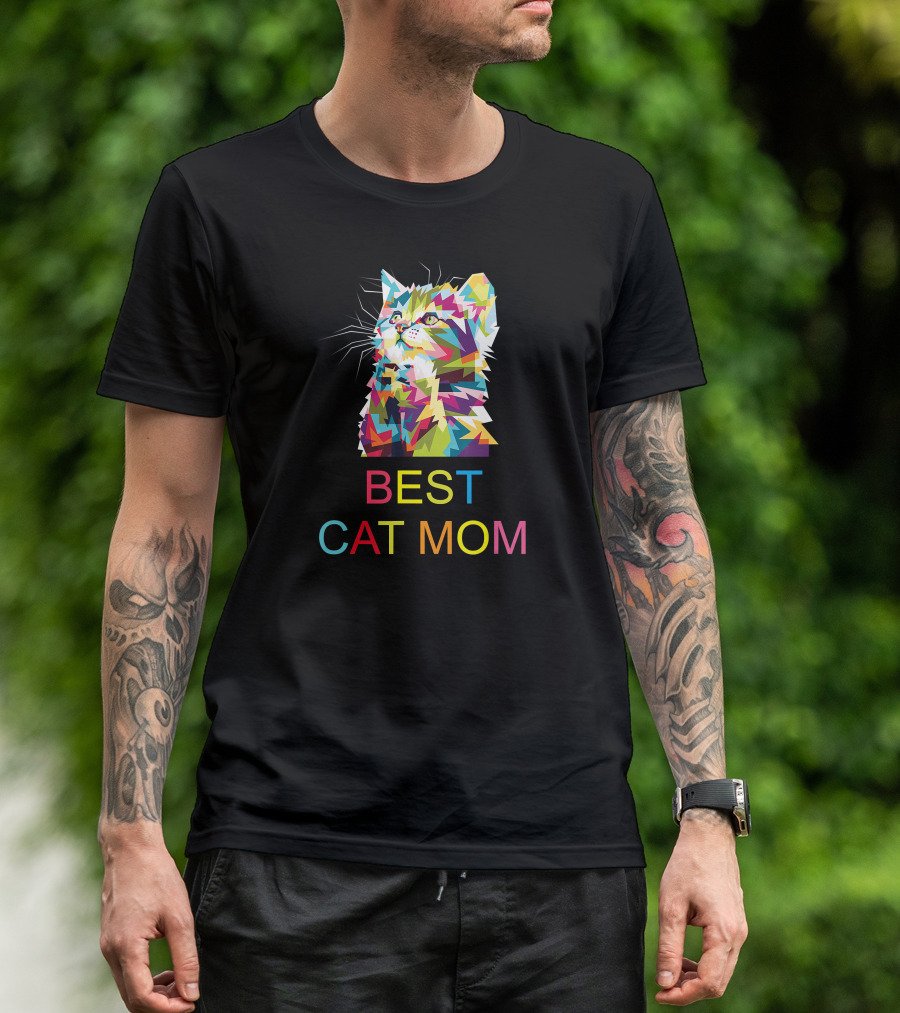 Best Cat Mom Ever Cute Cat Lady Colorful Geometric Kitten T-Shirt