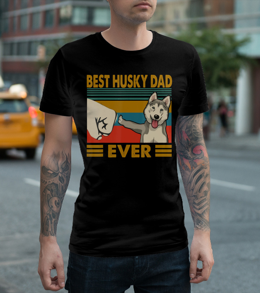 Best Husky Dad Ever Fist Bump with Husky T-Shirt
