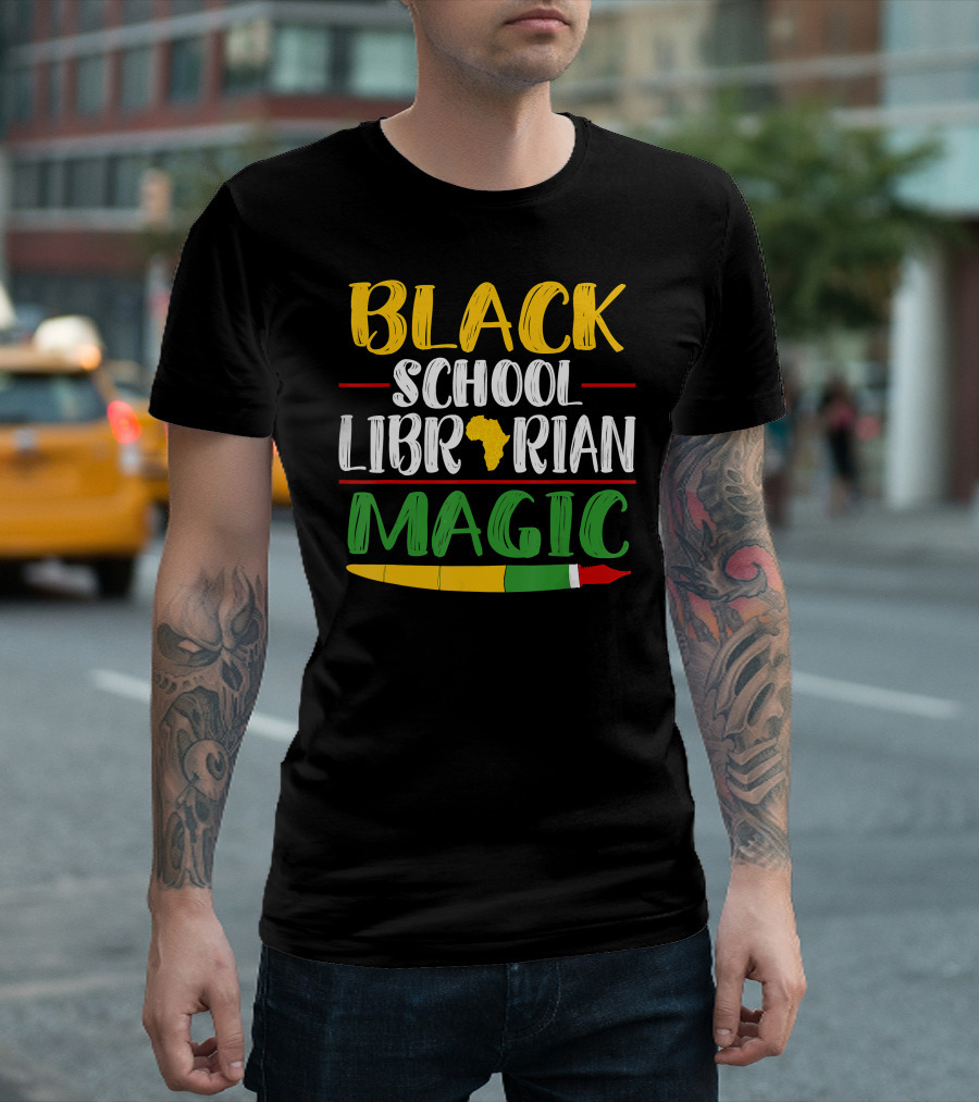 Black School Librarian Magic Africa Map Pencil T-Shirt