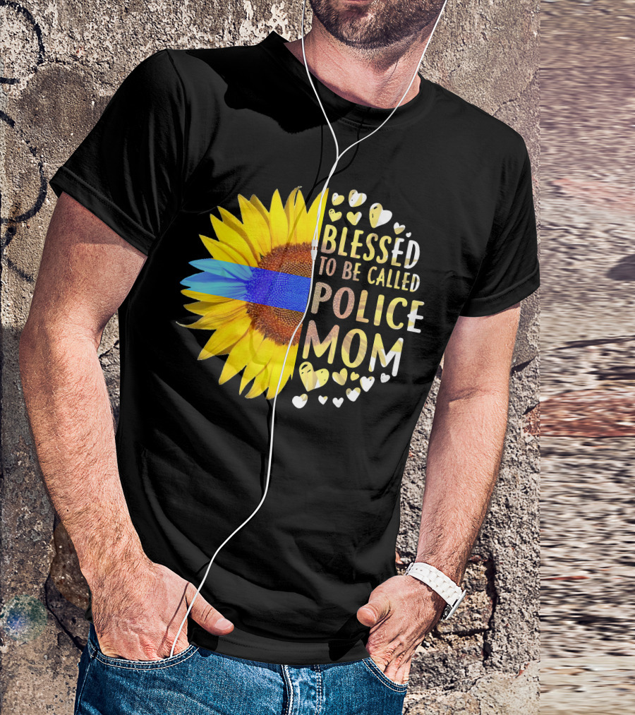 Blessed To Be Called Police Mom Sunflower Heart Elements T-Shirt