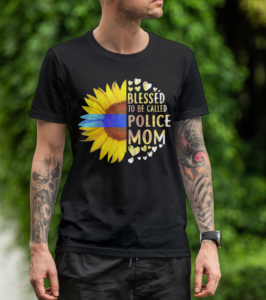 Blessed To Be Called Police Mom Sunflower Heart Elements T-Shirt