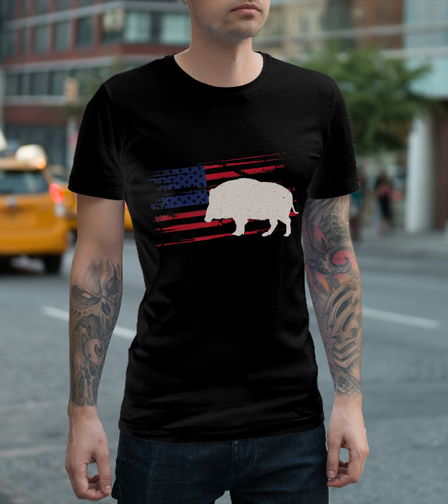 Boar American Flag Pig 4th Of July T-Shirt