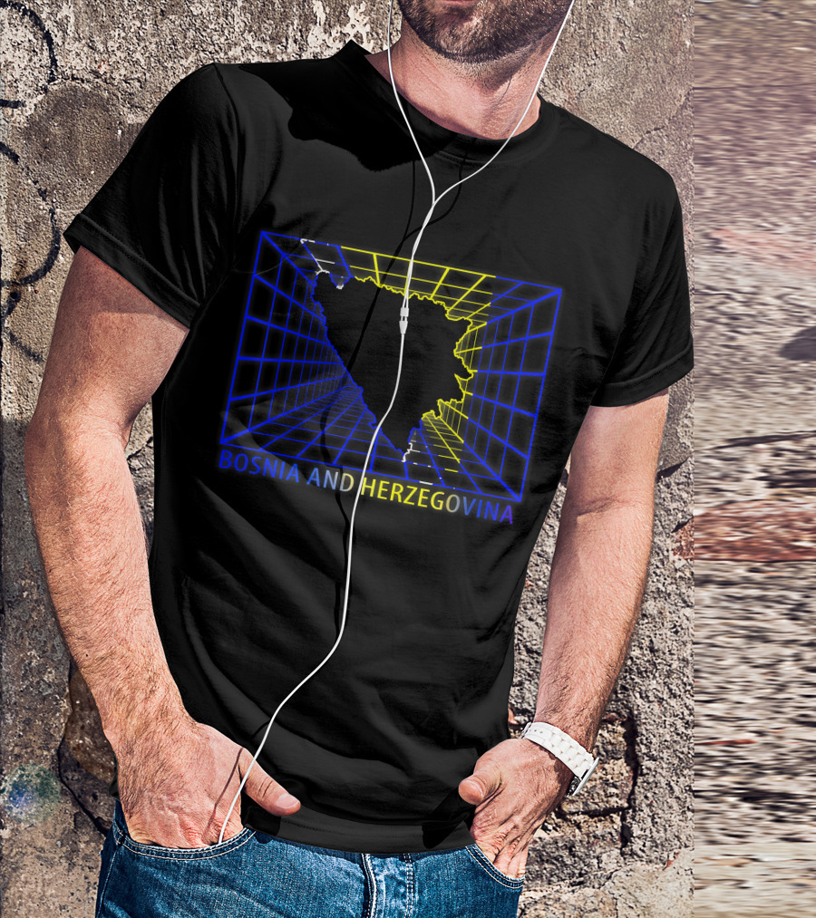 Bosnia And Herzegovina Map Bosnian Neon Grid T-Shirt
