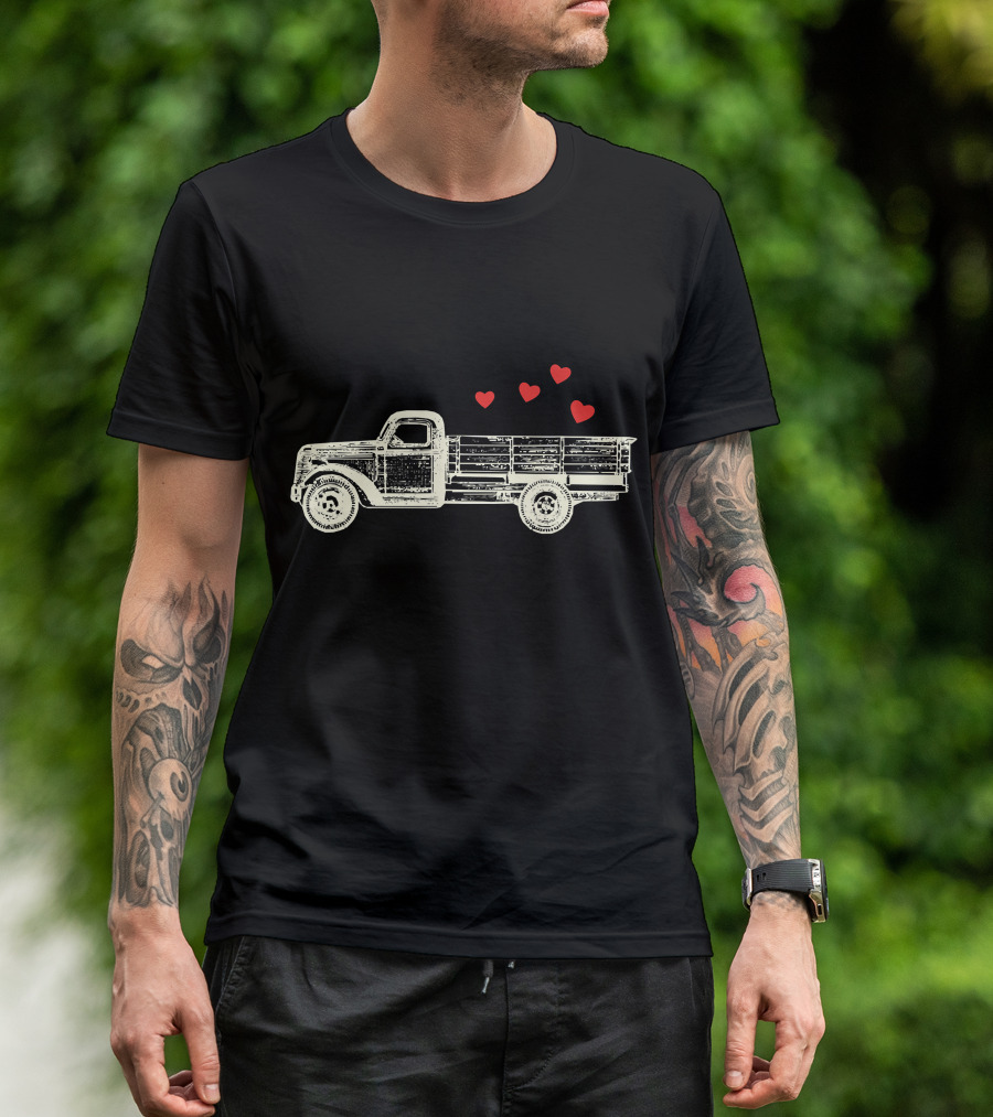 Boys Vintage Truck Hearts Cute Valentine T-Shirt