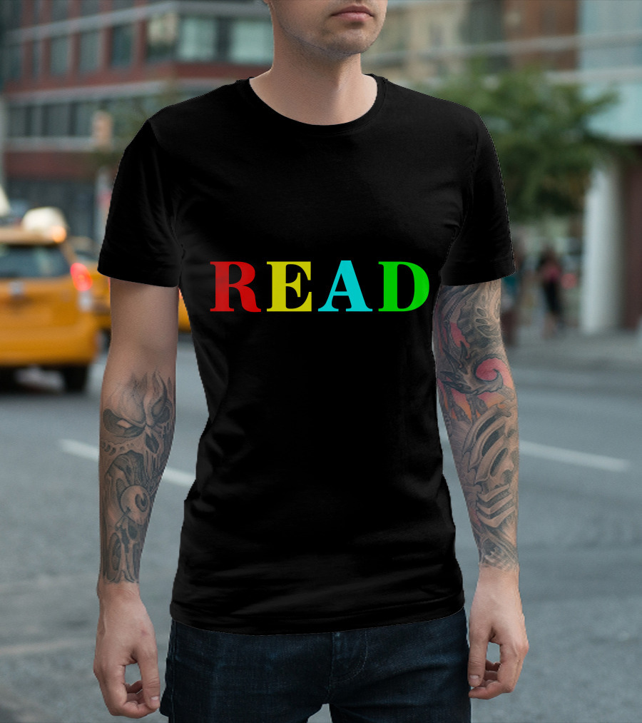 READ In Color Bold Letters Teacher Reading Book T-Shirt