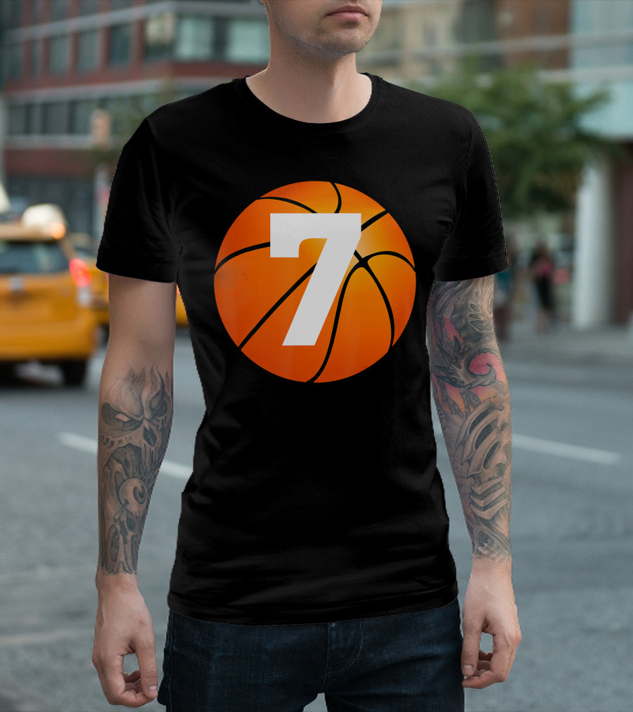 Basketball Number 7 Kids Birthday Seven Year Old T-Shirt