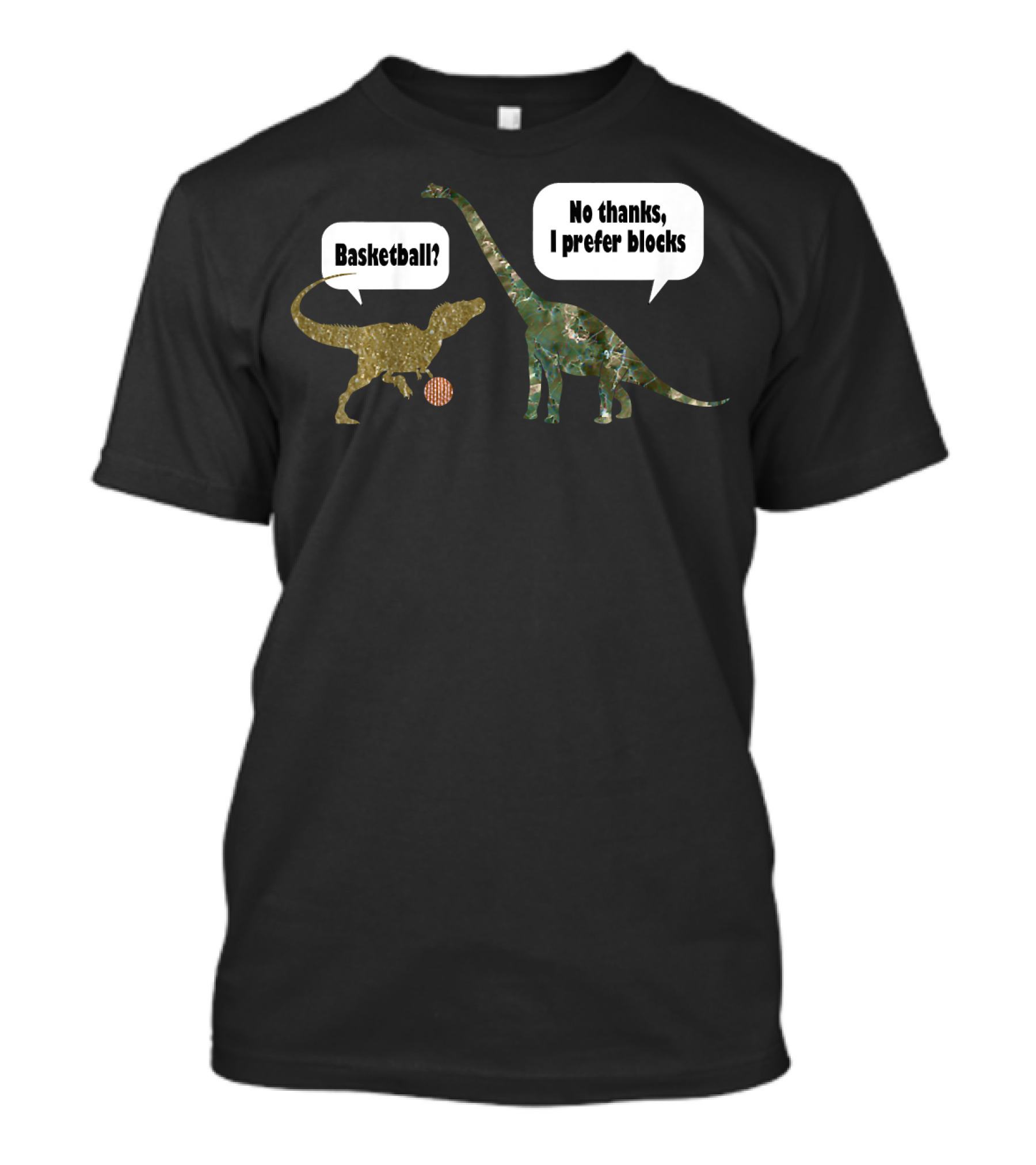 Basketball Dinosaur Vs Blocks Loving Dinosaur Kids Conversation T-Shirt