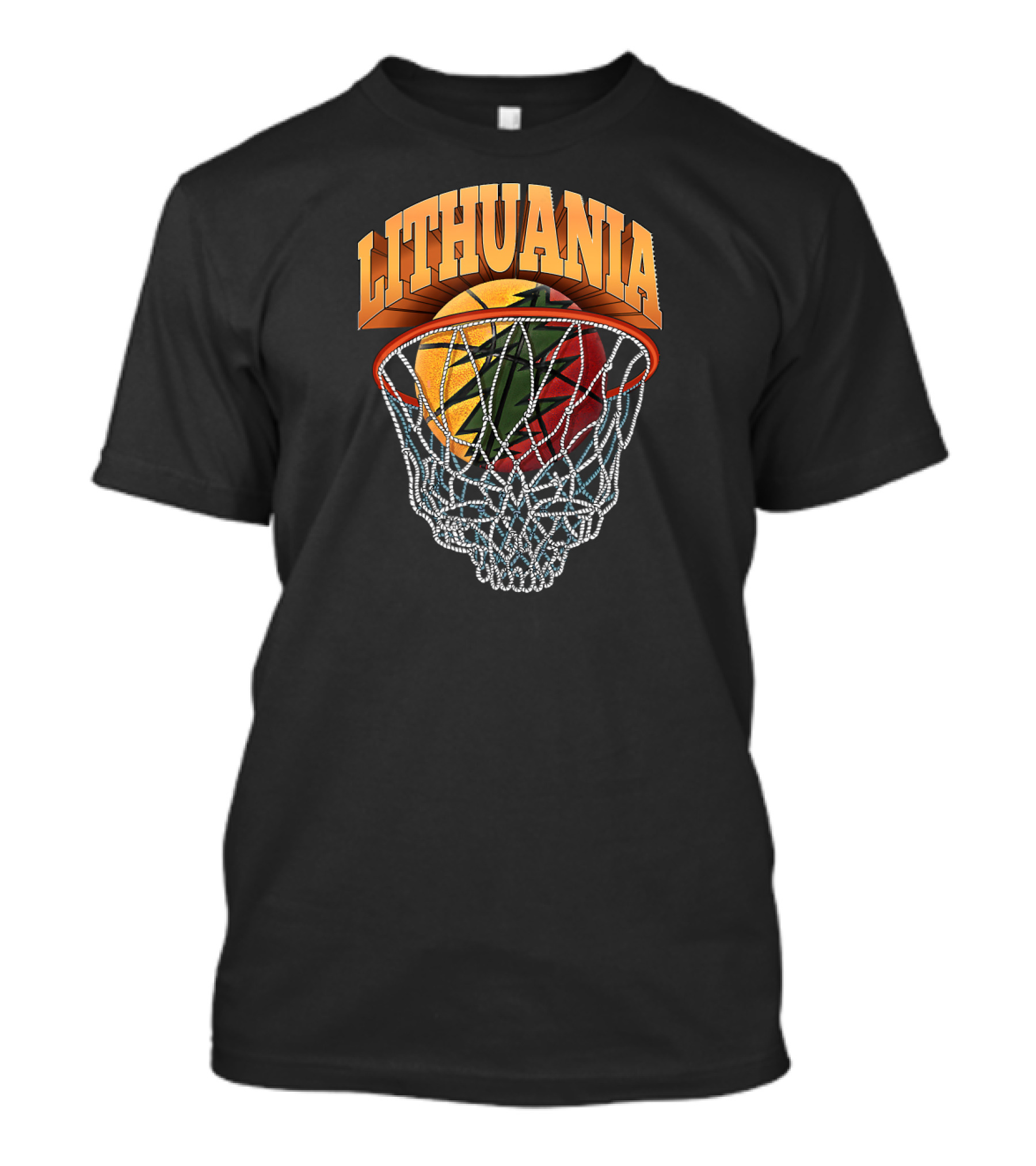 Lithuania Basketball Skeleton Net With Flag Colors T-Shirt