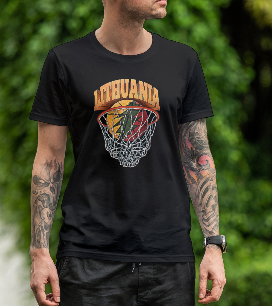 Lithuania Basketball Skeleton Net With Flag Colors T-Shirt