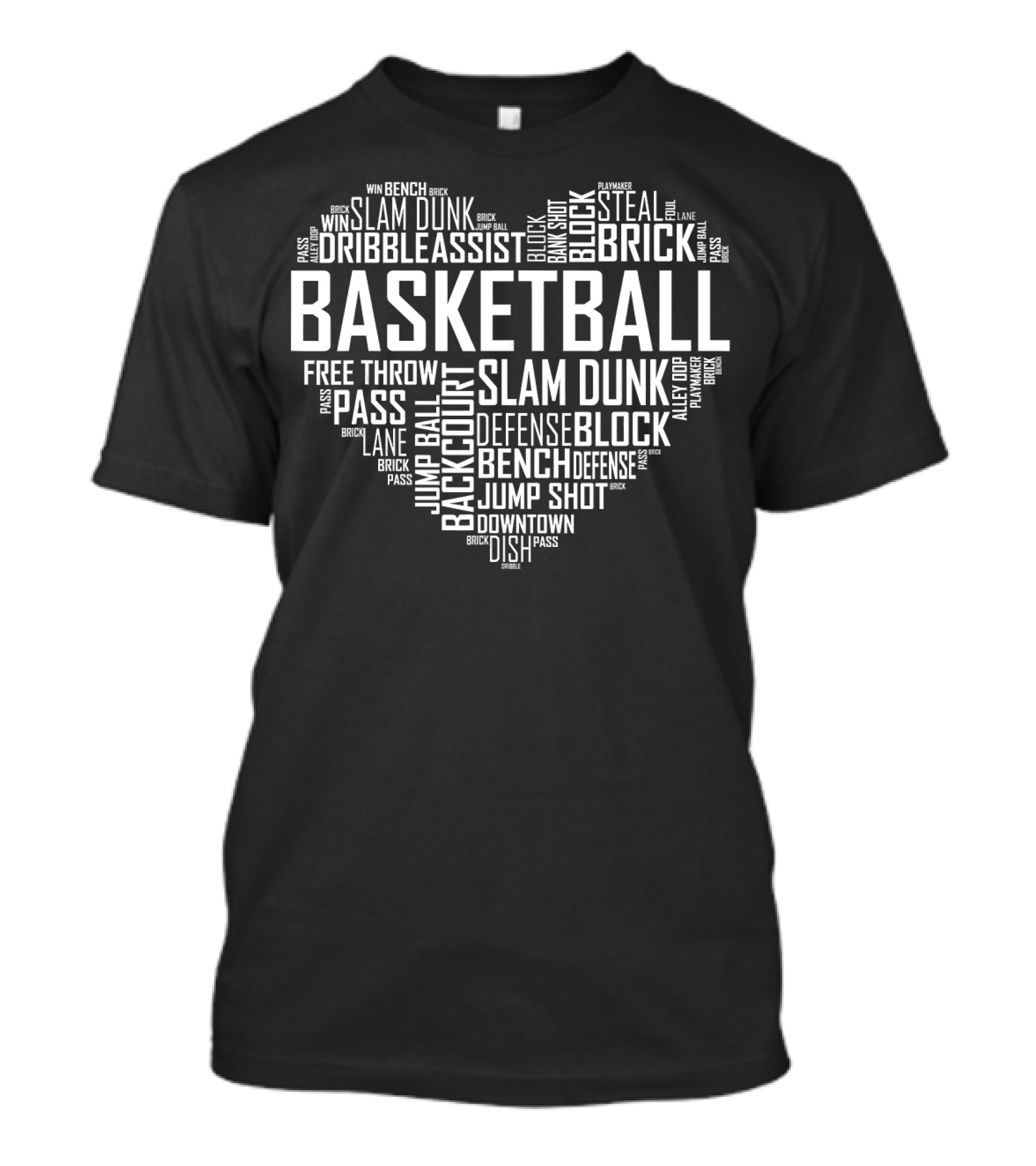 Basketball Slam Dunk Heart Dribble Assist Jump Shot Block Defense T-Shirt