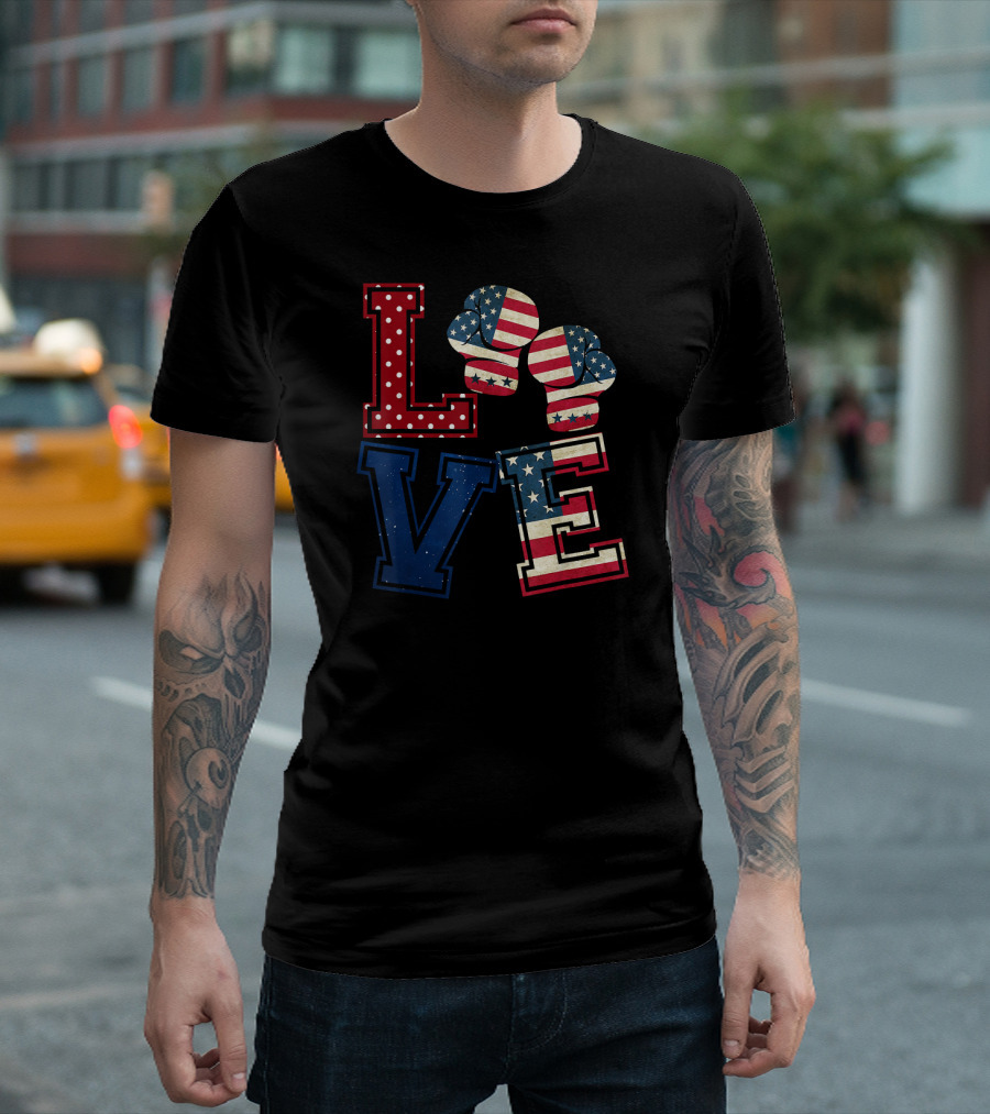 LOVE American Flag Boxing Gloves Patriot T-Shirt