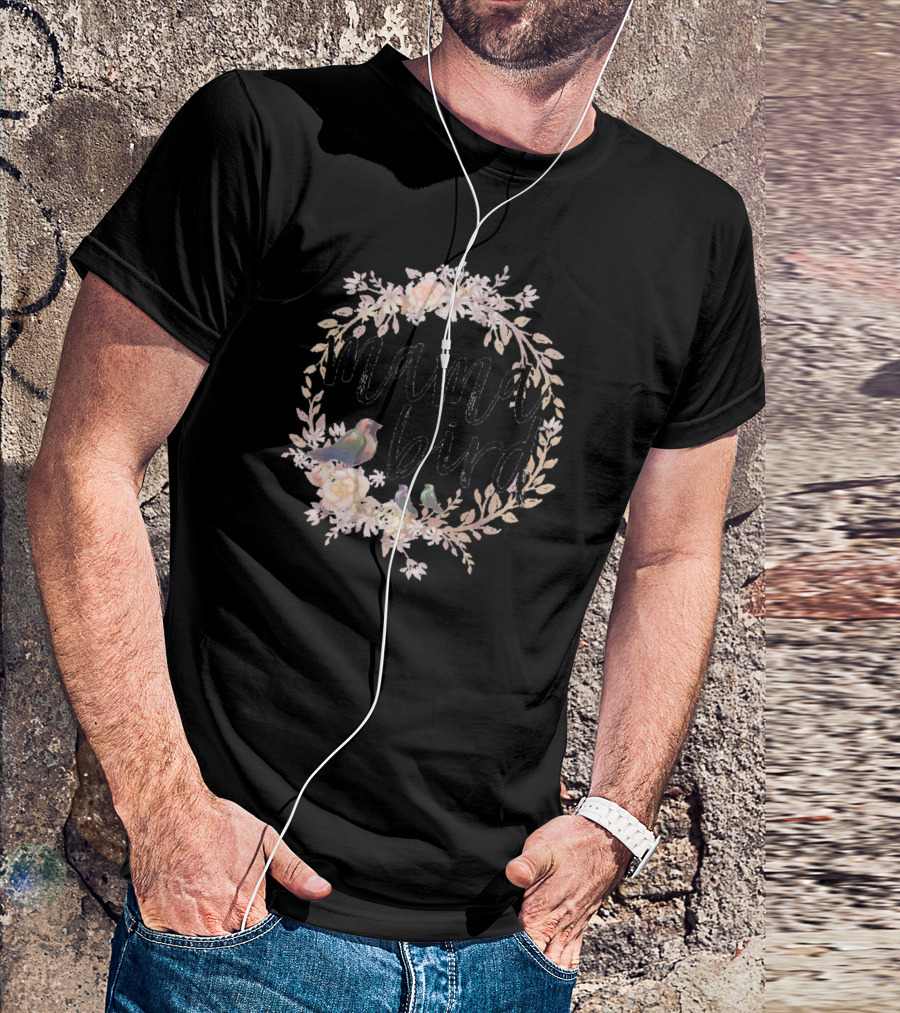 Mama Bird Floral Wreath With Birds T-Shirt