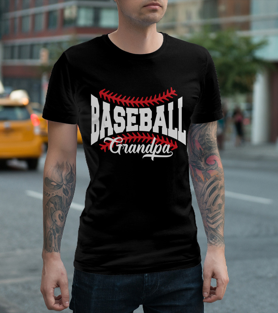 Baseball Grandpa with Red Stitching T-Shirt