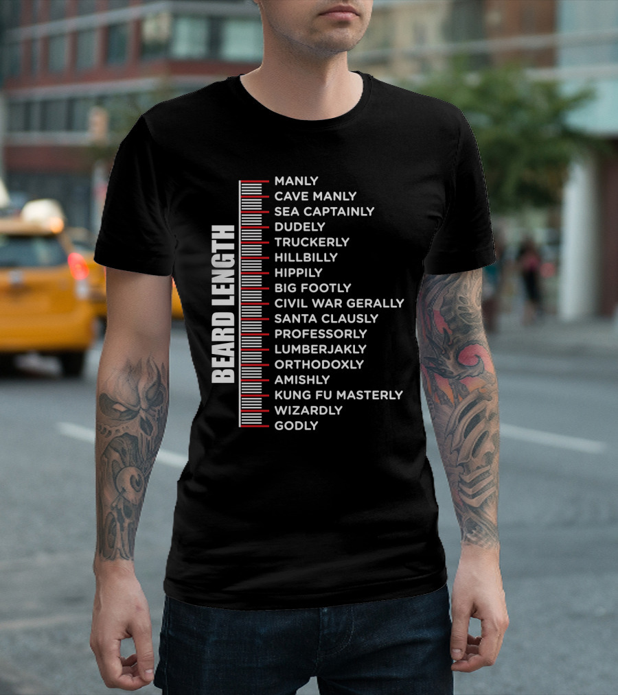 Beard Length Ruler Manly Cave Sea Captainly Dudely Wizardly Godly T-Shirt