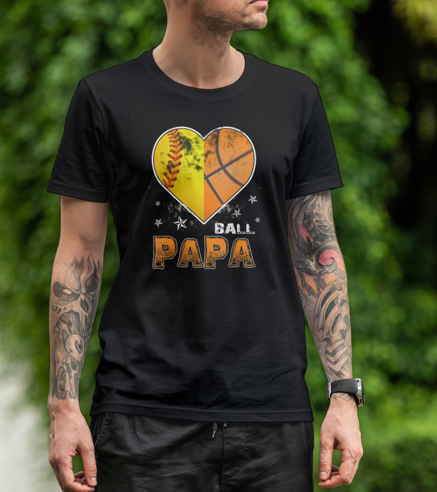 Ball Papa Softball Basketball Grandpa Heart T-Shirt