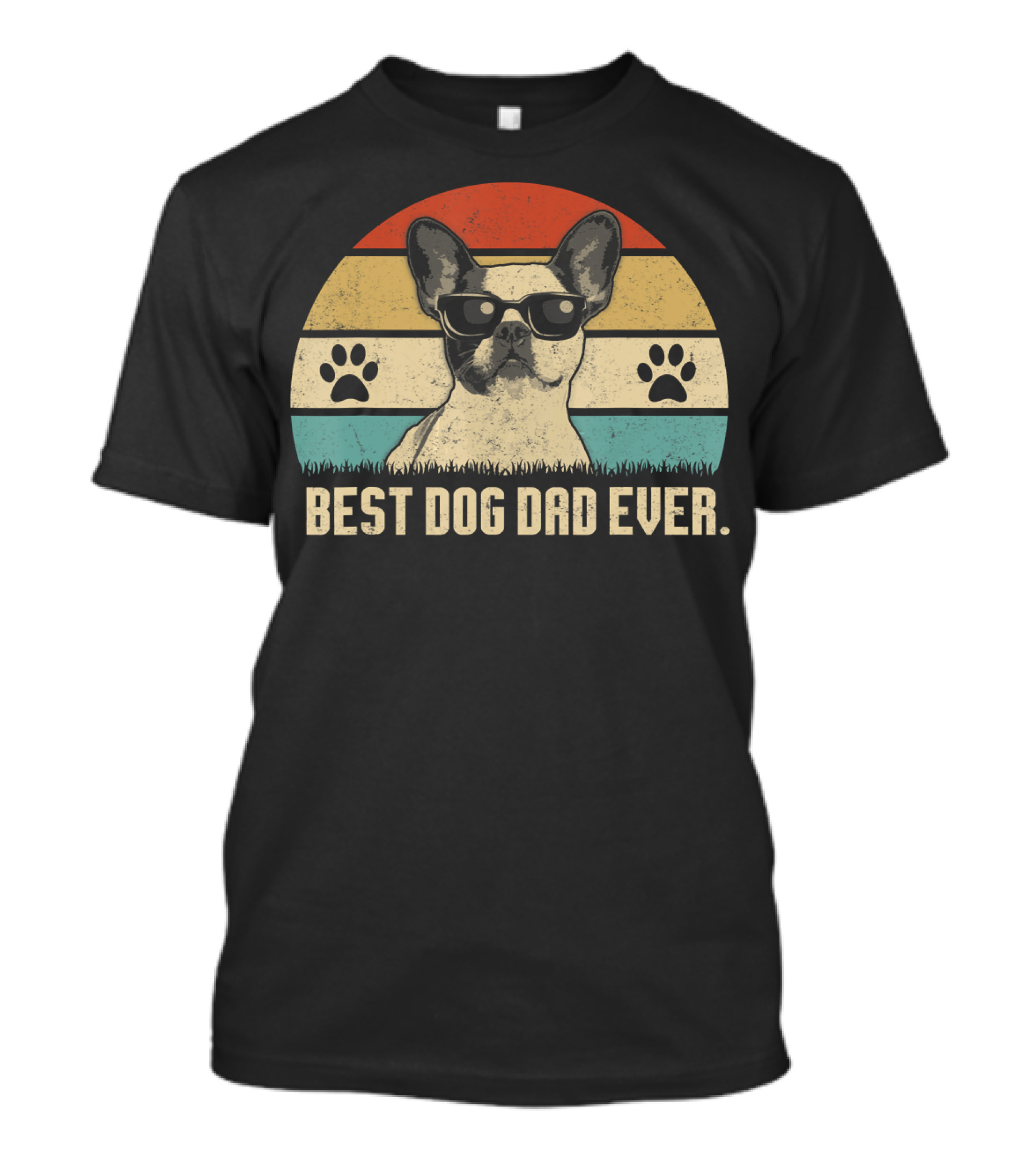 Vintage Best Dog Dad Ever French Bulldog Retro Style Sunglasses Paw Prints T-Shirt
