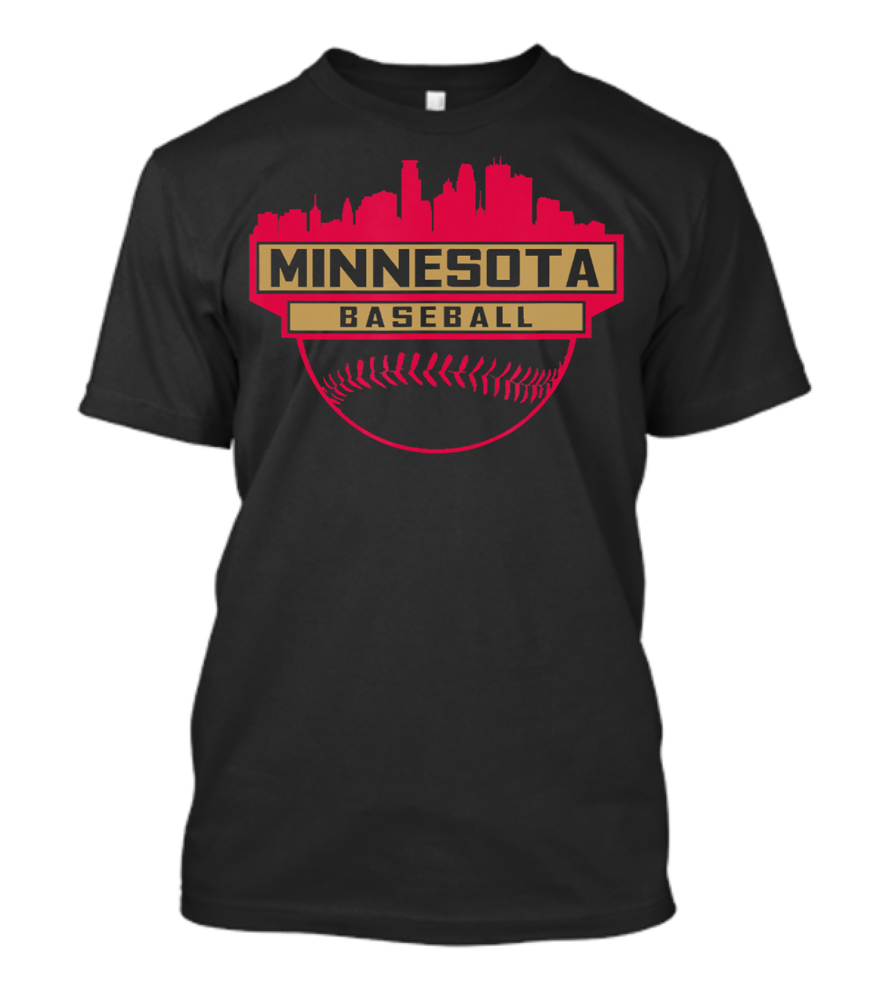 Minnesota Baseball Skyline Red And Gold Banner T-Shirt