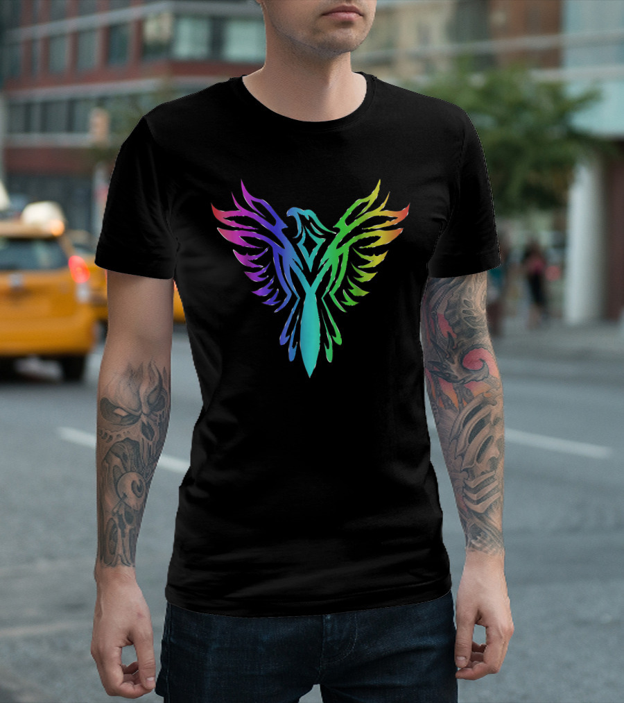Multicolored Rainbow Phoenix Wings Fire Bird T-Shirt