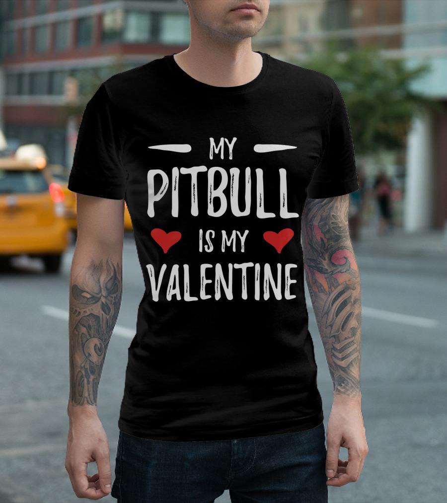 My Pitbull Is My Valentine Red Hearts T-Shirt
