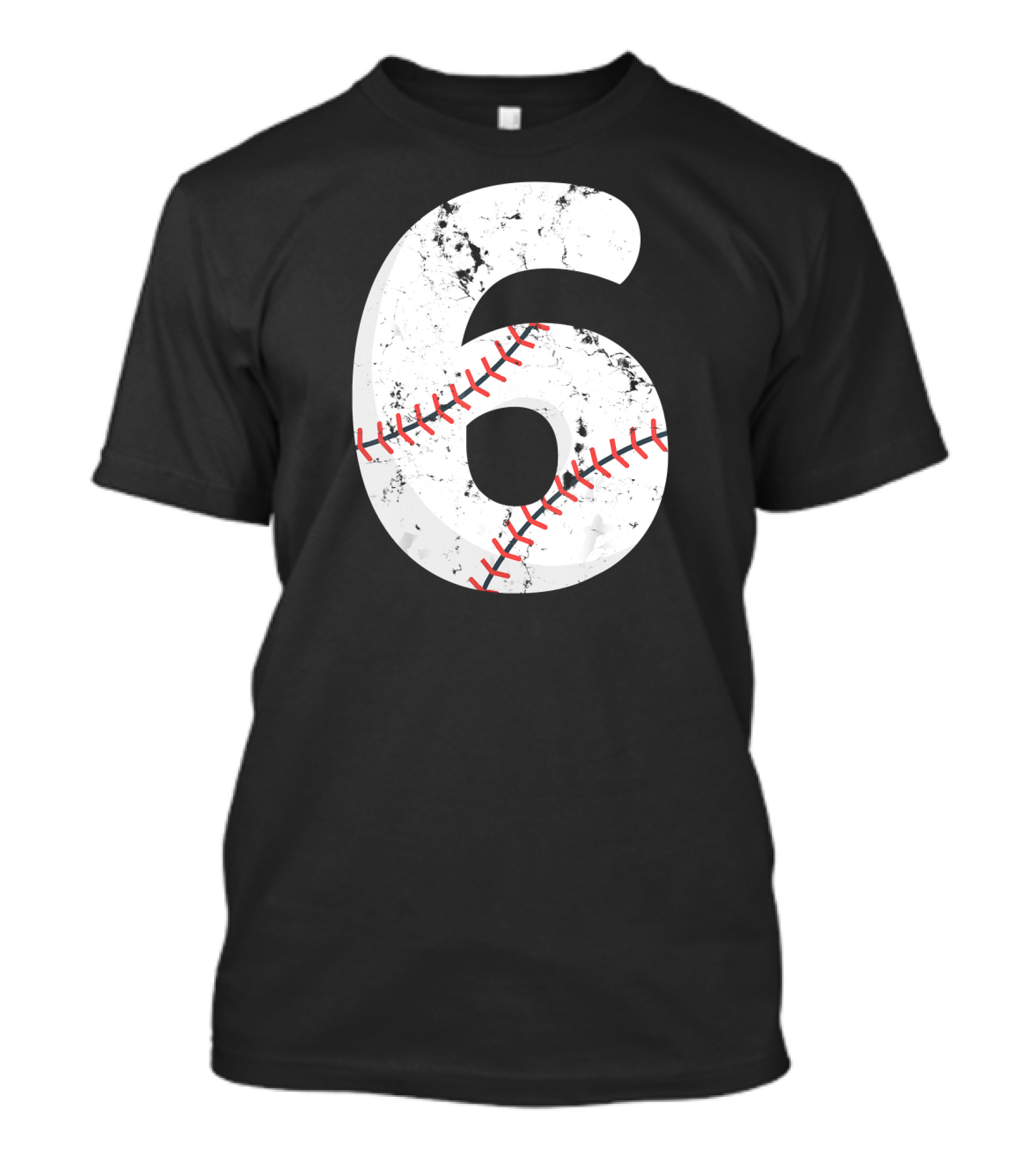 Number 6 Vintage Distressed Baseball Stitching T-Shirt