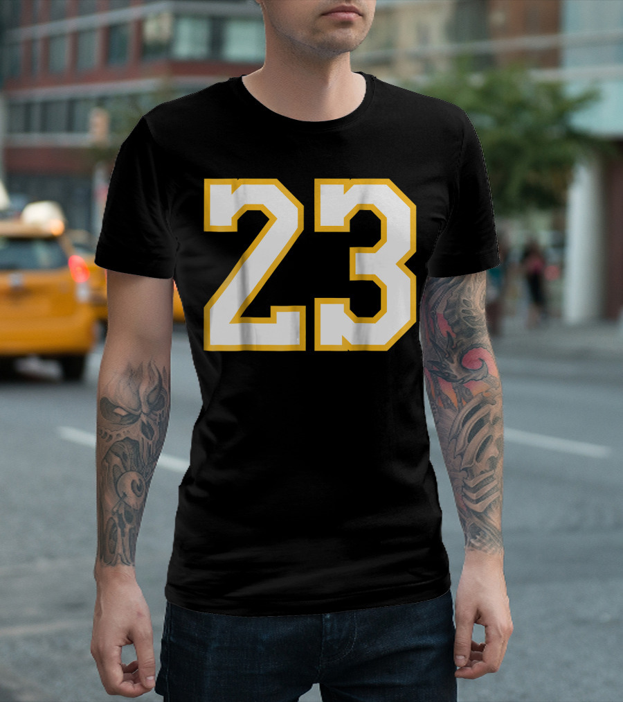 Number 23 Front Back Basketball Jersey Iconic Yellow Outline T-Shirt