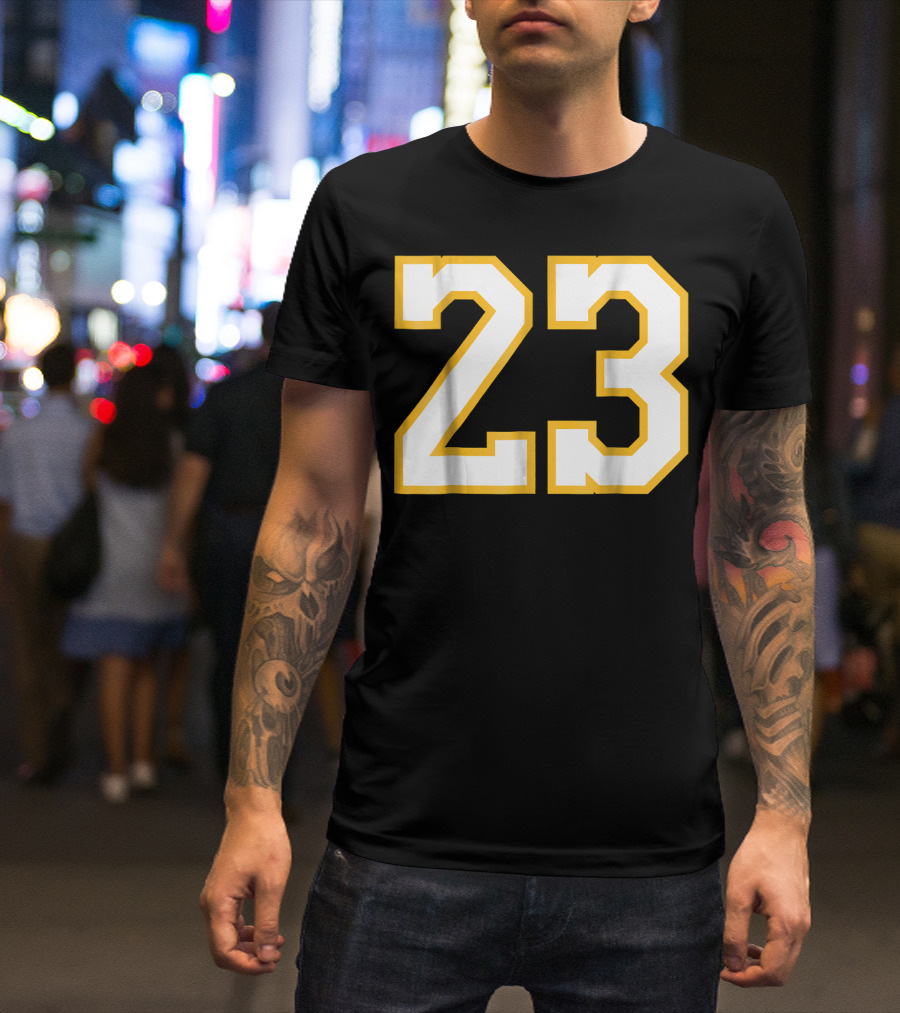 Number 23 Front Back Basketball Jersey Iconic Yellow Outline T-Shirt