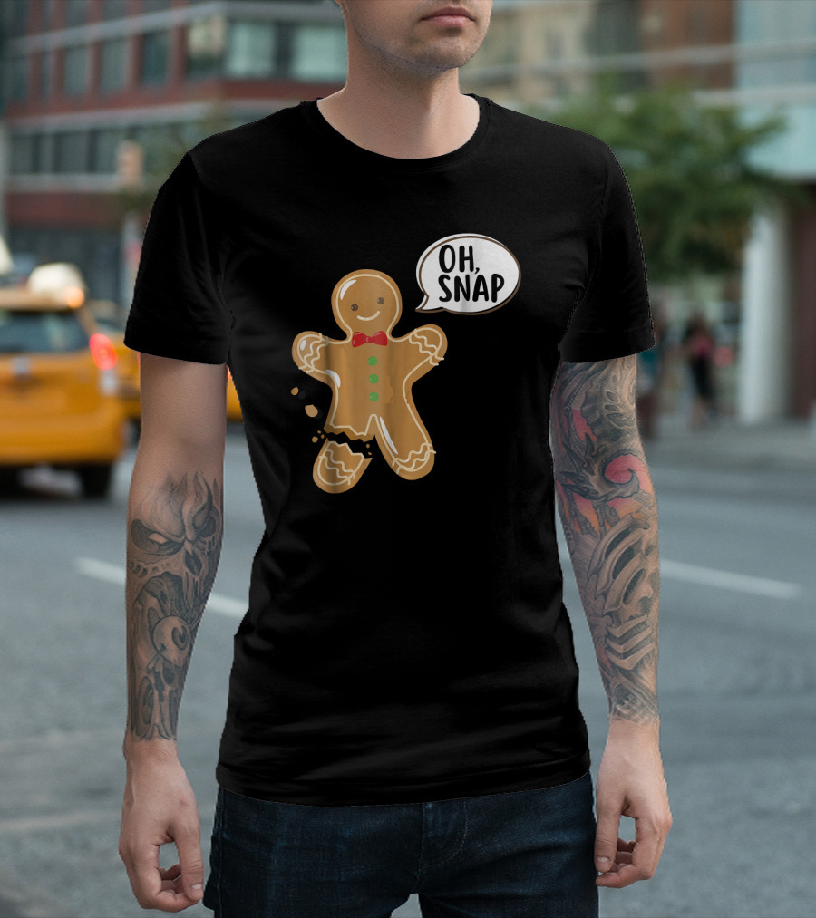 Oh Snap Gingerbread Cookie Man Broken Leg Christmas Humor T-Shirt