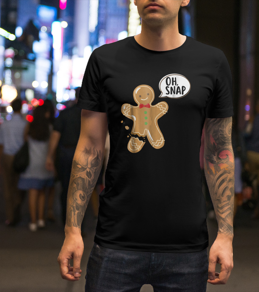 Oh Snap Gingerbread Cookie Man Broken Leg Christmas Humor T-Shirt