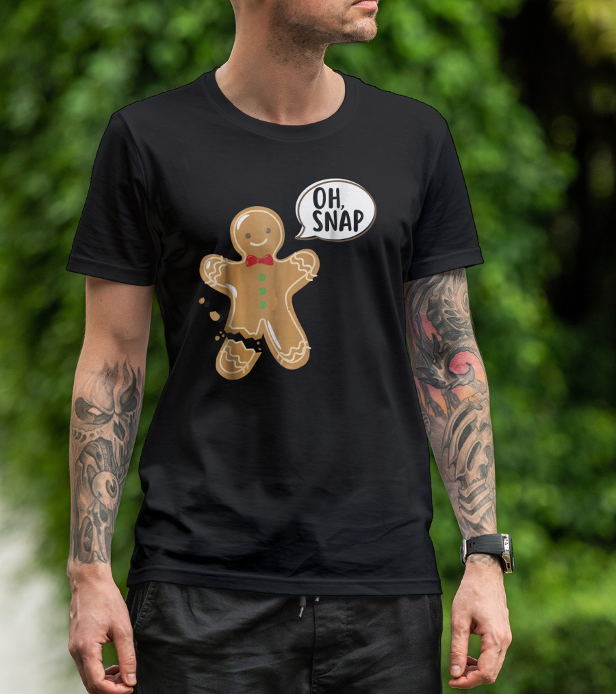 Oh Snap Gingerbread Cookie Man Broken Leg Christmas Humor T-Shirt