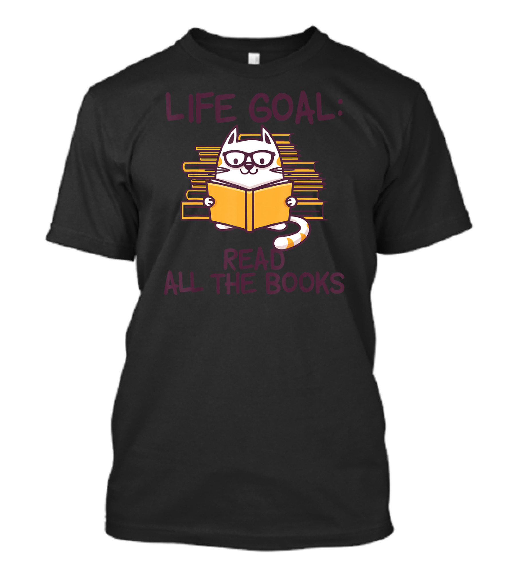 Life Goal Read All The Books Cat Reading T-Shirt
