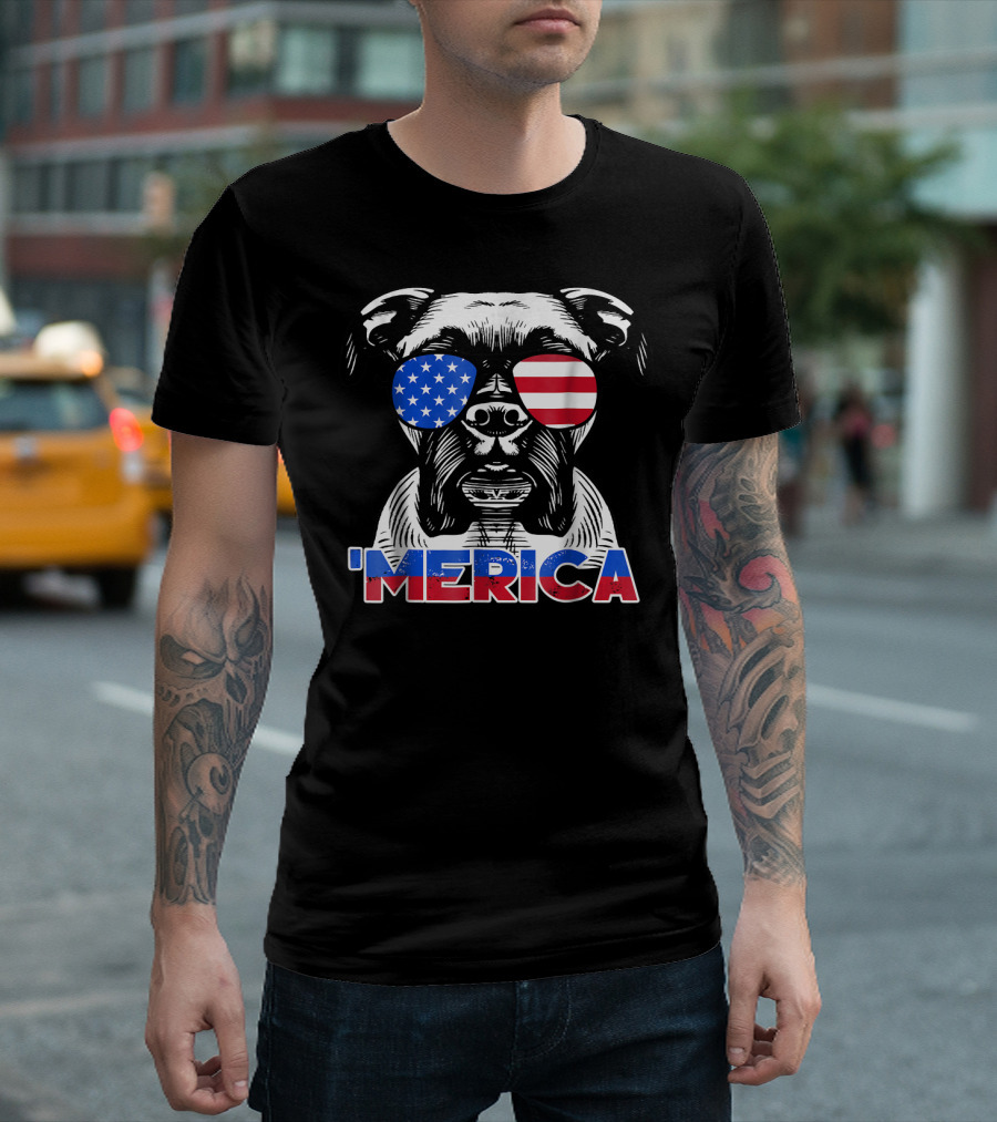 Patriot Boxer Dog 'Merica USA Flag Sunglasses T-Shirt