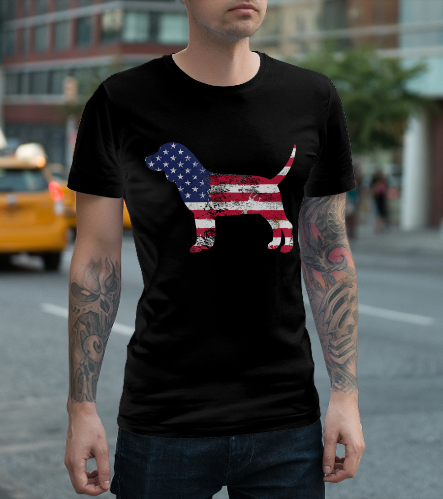 Patriotic Dog Beagle with American Flag T-Shirt