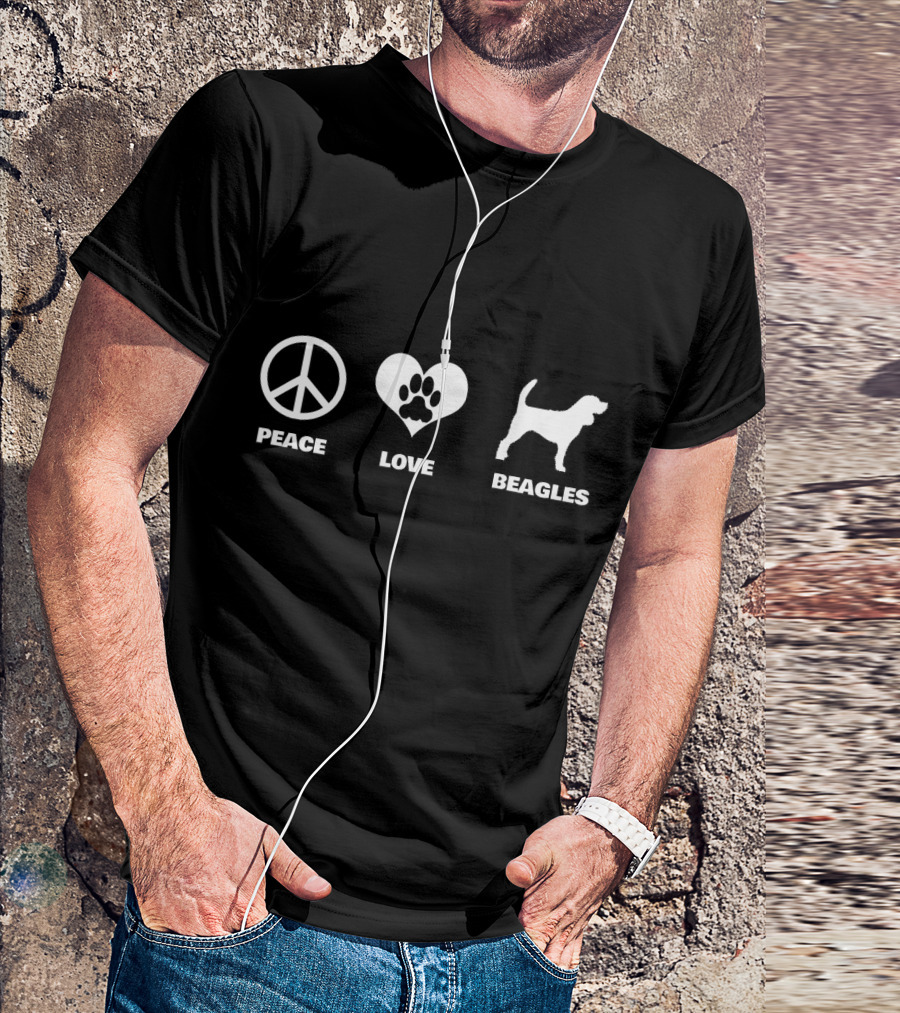 Peace Love Beagles Paw Print Heart Peace Symbol Dog T-Shirt
