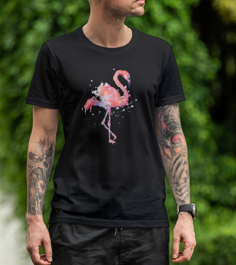 Pink Flamingo Bird Watercolor Painting T-Shirt