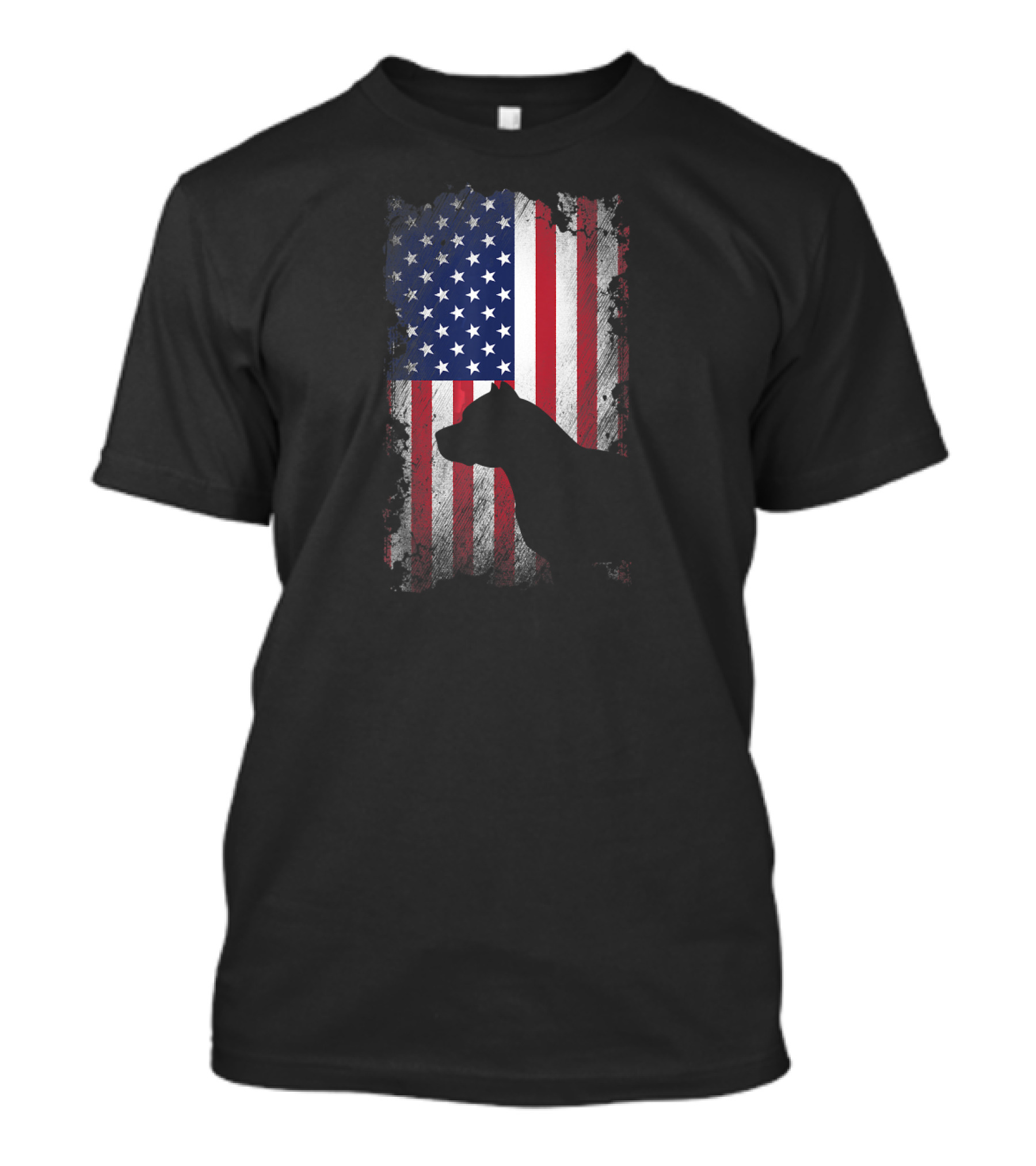 Pitbull Silhouette American Flag USA Patriotic T-Shirt