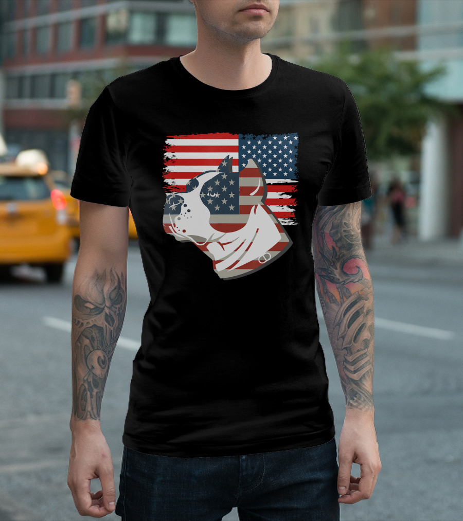 PITBULL American Flag Patriotic United States T-Shirt