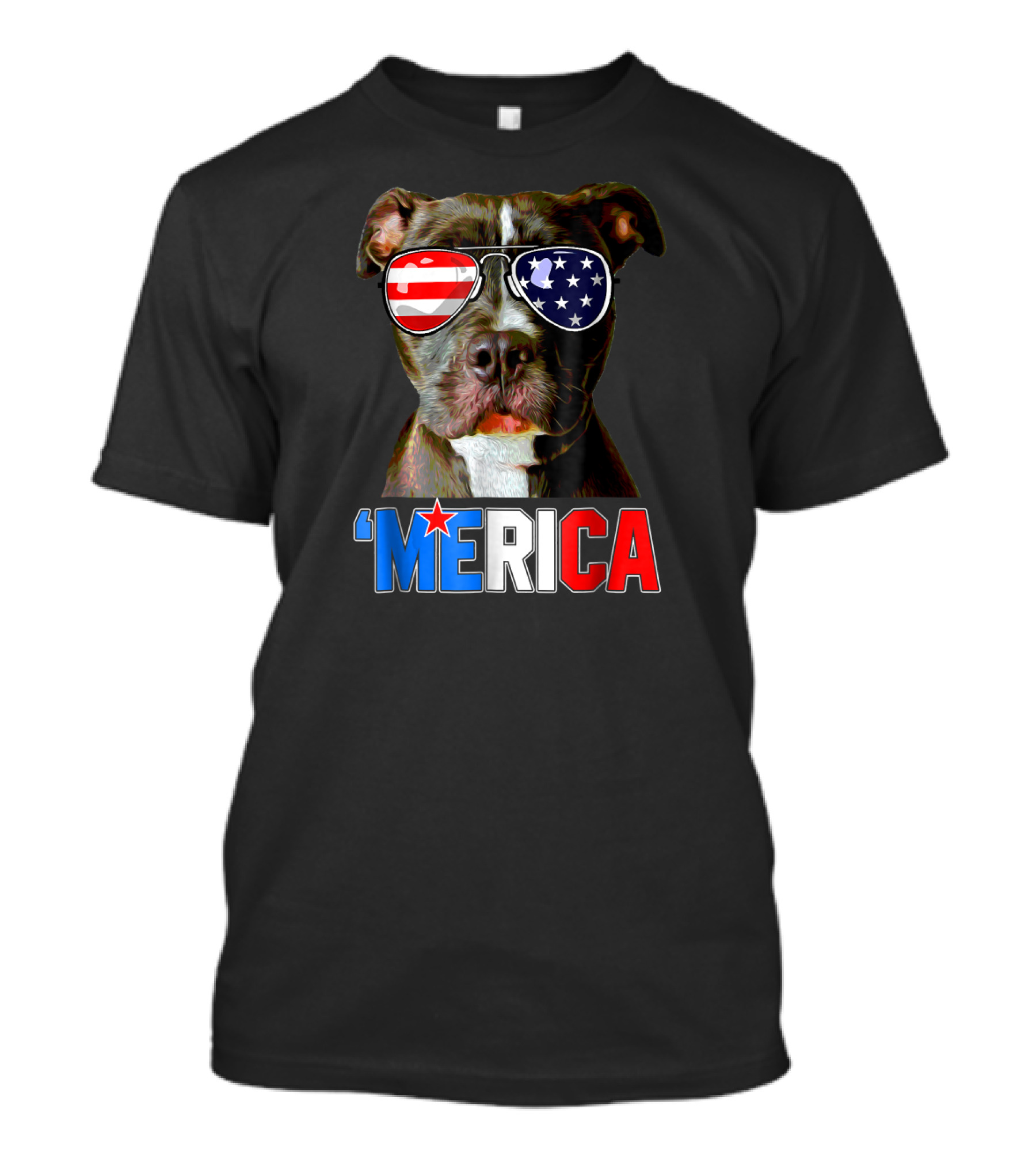 'Merica Pitbull With American Flag Sunglasses Memorial Day Patriotic T-Shirt